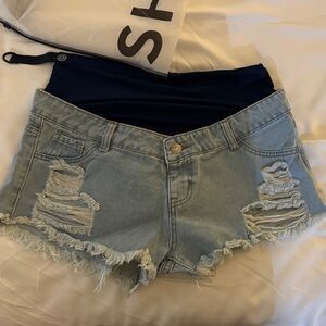 Maternity Light Blue Distressed Denim Shorts